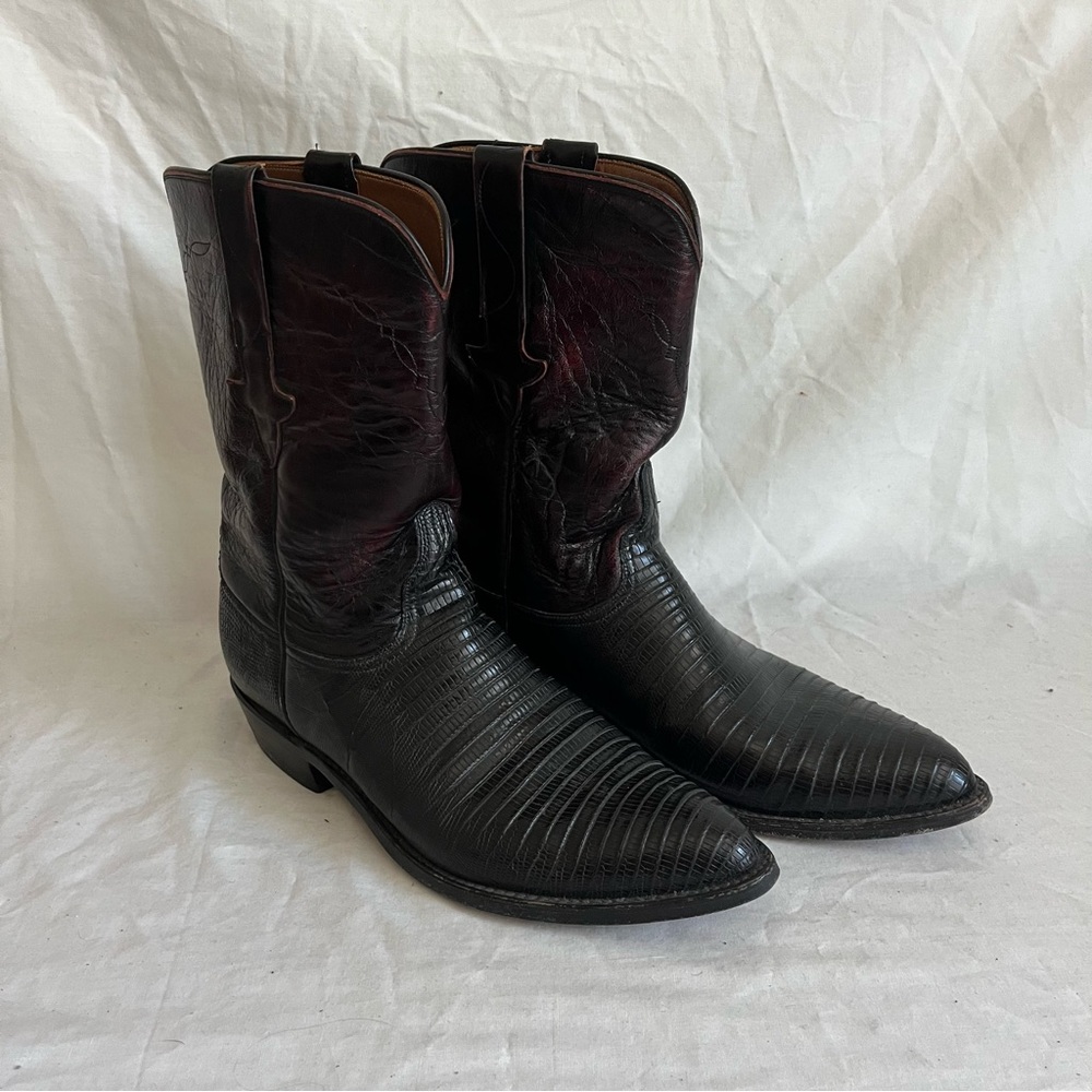 Lucchese Black Cherry Leather Boots Western Cowboy Made In USA Men Size 10.5 - Picture 16 of 16